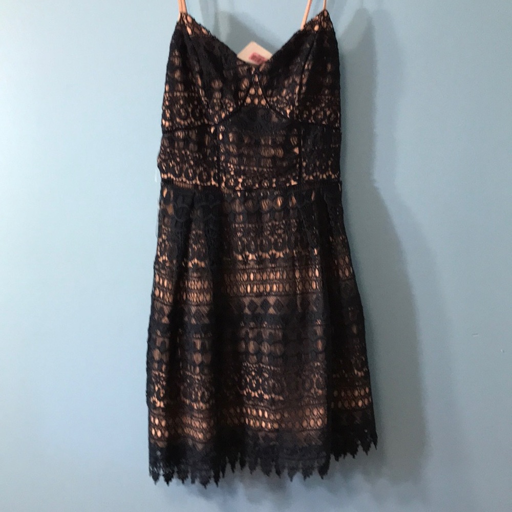Blue Lace Dress with Nude Pink on the Bottom